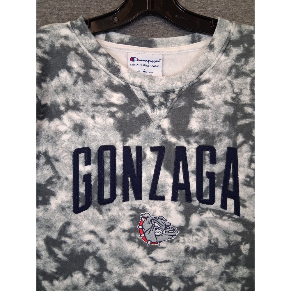 Champion X Gonzaga Adult Sweatshirt L Gray Tie Dye Bulldogs Crew Zags NCAA